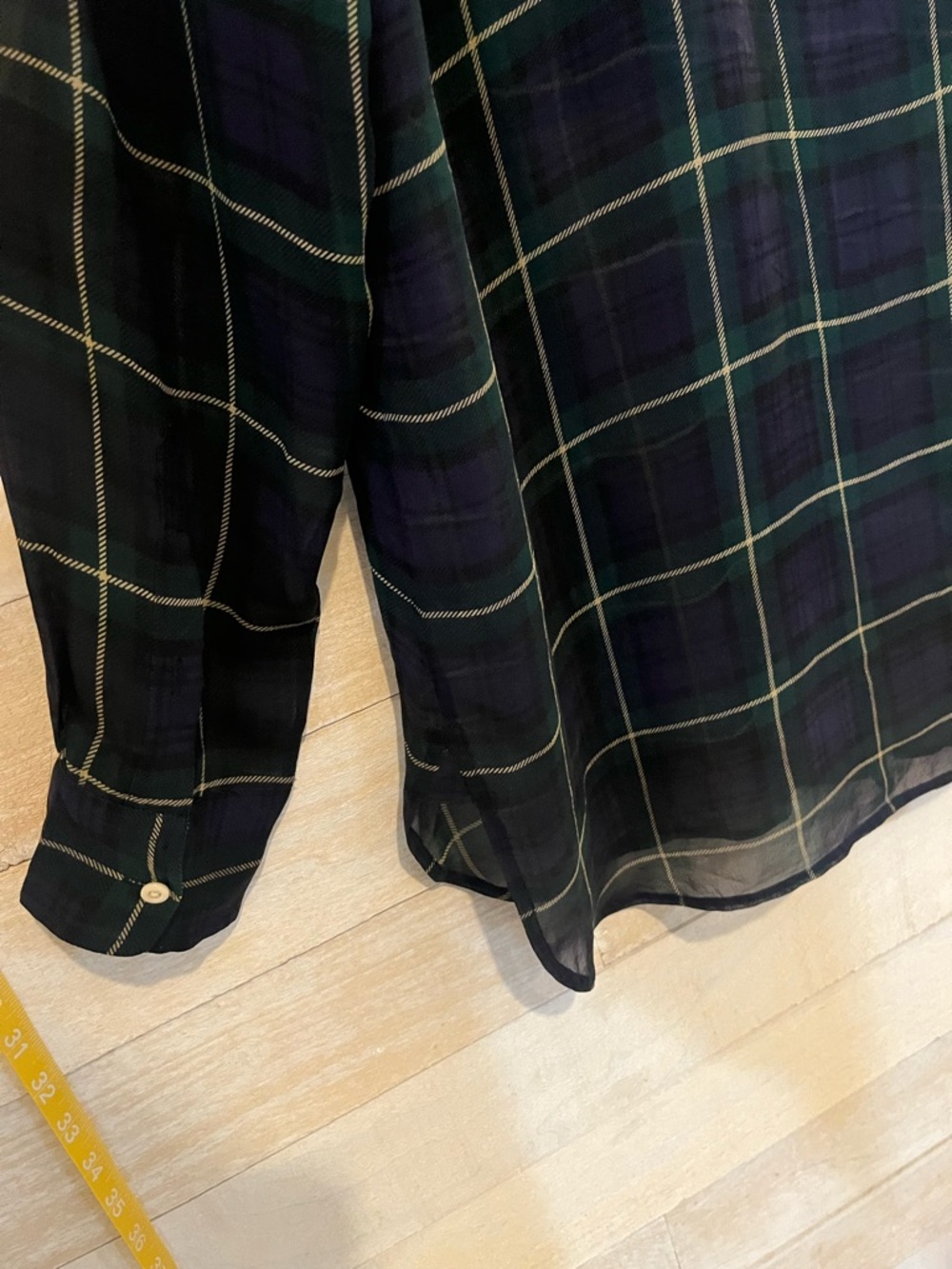 Polo by Ralph Lauren Navy and Green Plaid Sheer Button-Up Blouse - Picture 4 of 5
